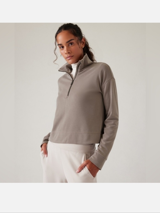 Athleta Tops - Athleta | Seasoft Quarter Zip in Taupe Size XXS Oversized